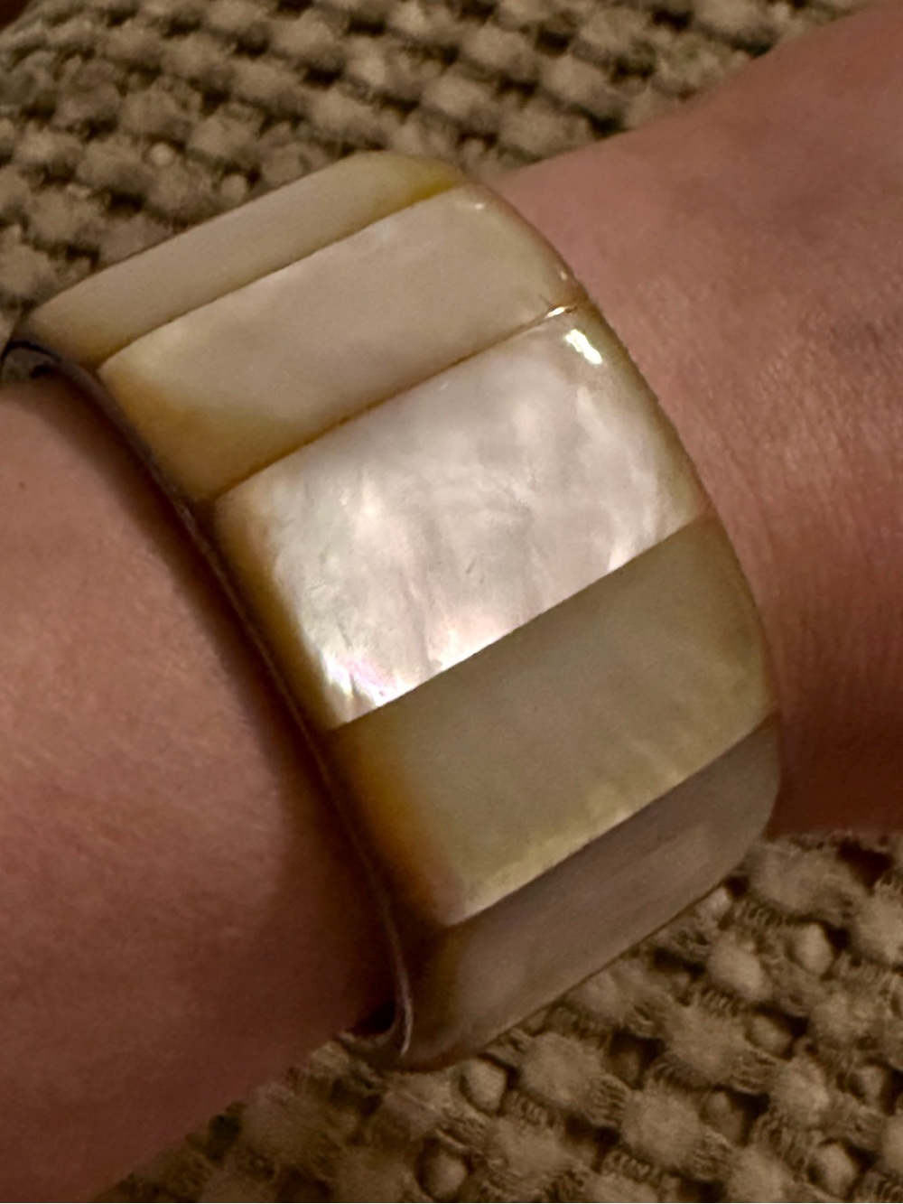 Vintage Mother Of Pearl Inlay Cuff Bracelet With Silver Tone Setting